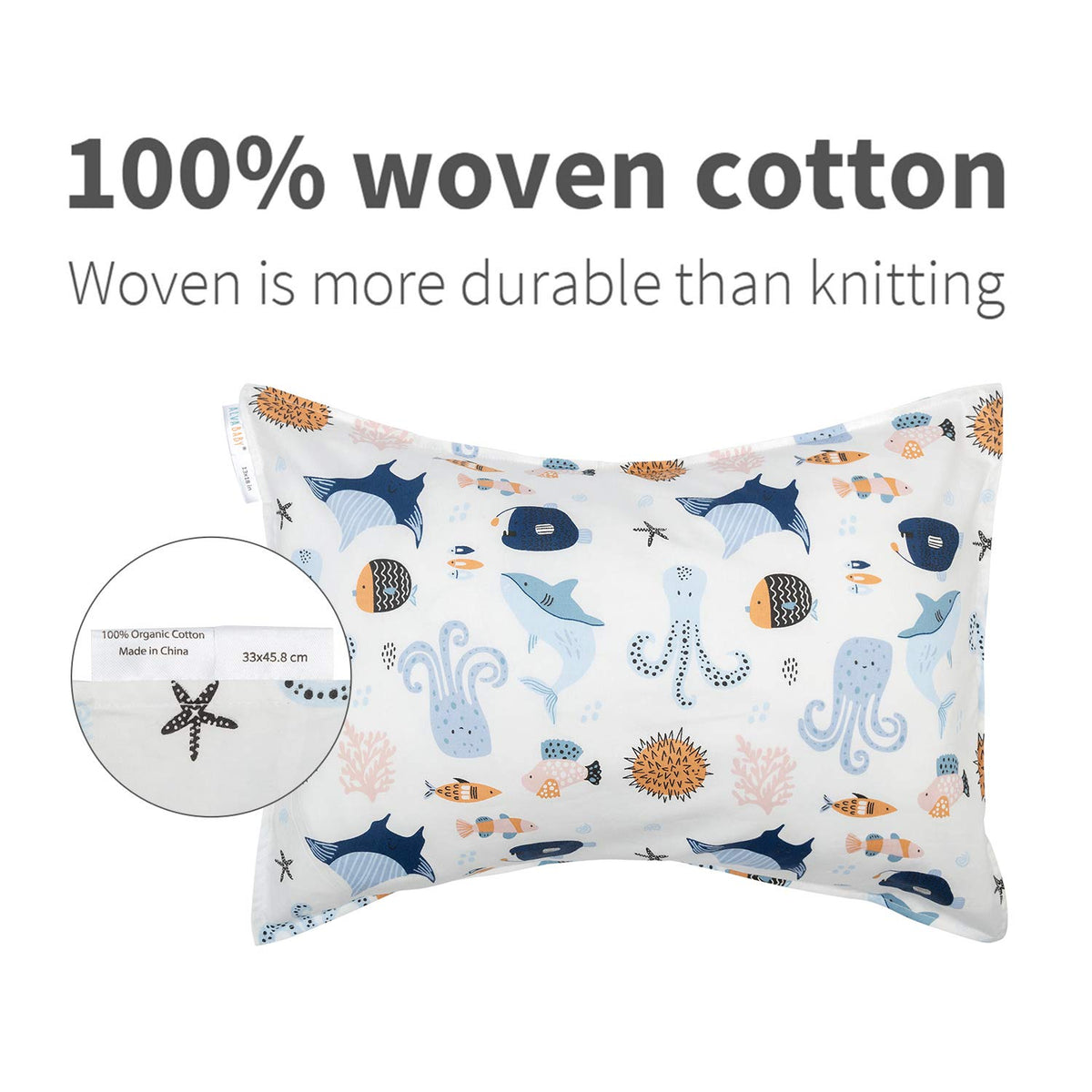 ALVABABY Toddler Pillowcases 2 Pack Organic Cotton Kids Pillow Cover Fit 13"x 18" or 12"x16"