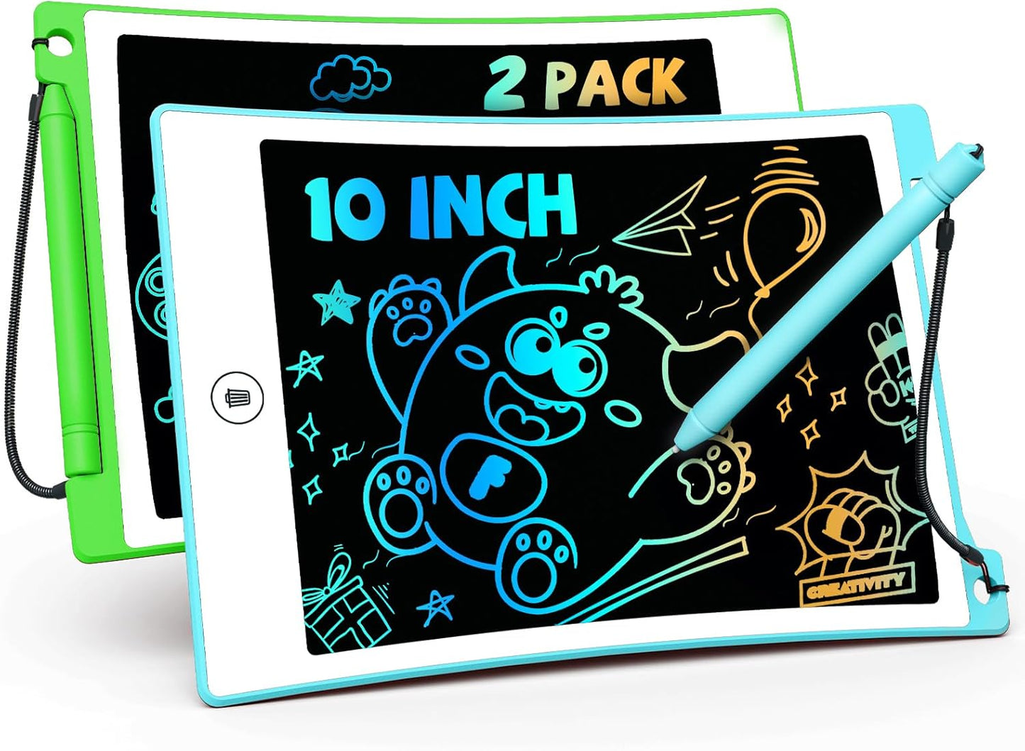 TEKFUN Toys for Kids, 10in 2 Pcs LCD Kids Writing Tablet Erasable Doodle Board Reusable Drawing Pad