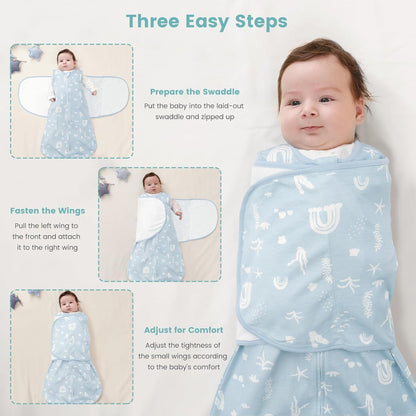Baby Swaddle Sleep Sack 1.0 Tog 3-in-1 Cotton Baby Swaddle Blanket Wrap for Newborns 6-12 Months