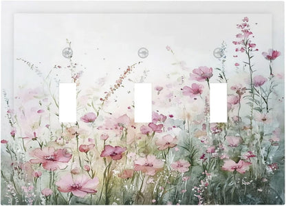 Decorative Switch Plates Wildflower Botanical Watercolor Floral 3 Gang Wall Plate Triple Toggle