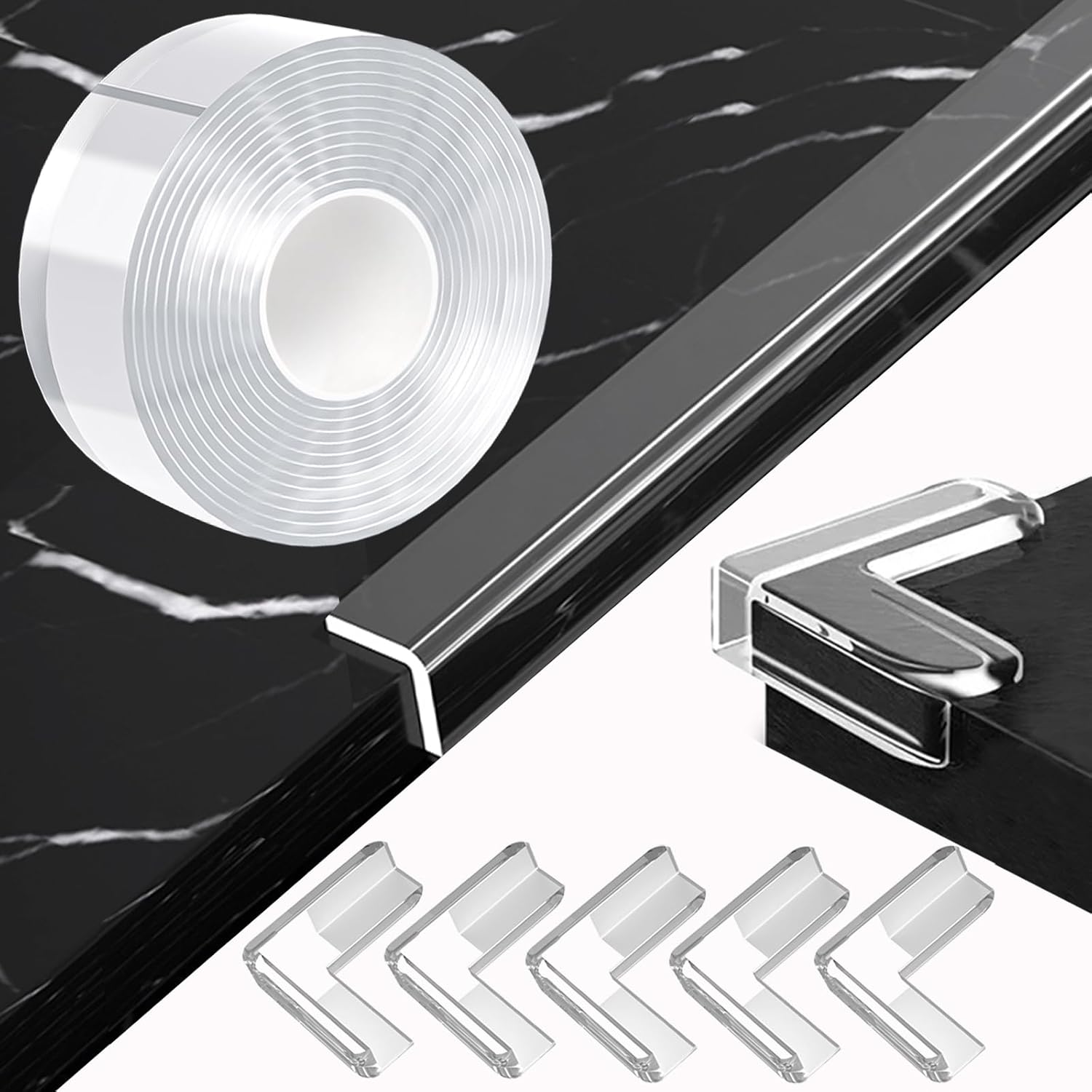 1.18 in x 16.4 FT,Clear Edge Corner Protector Baby Proofing with 6 Corners,Self Adhesive Protective