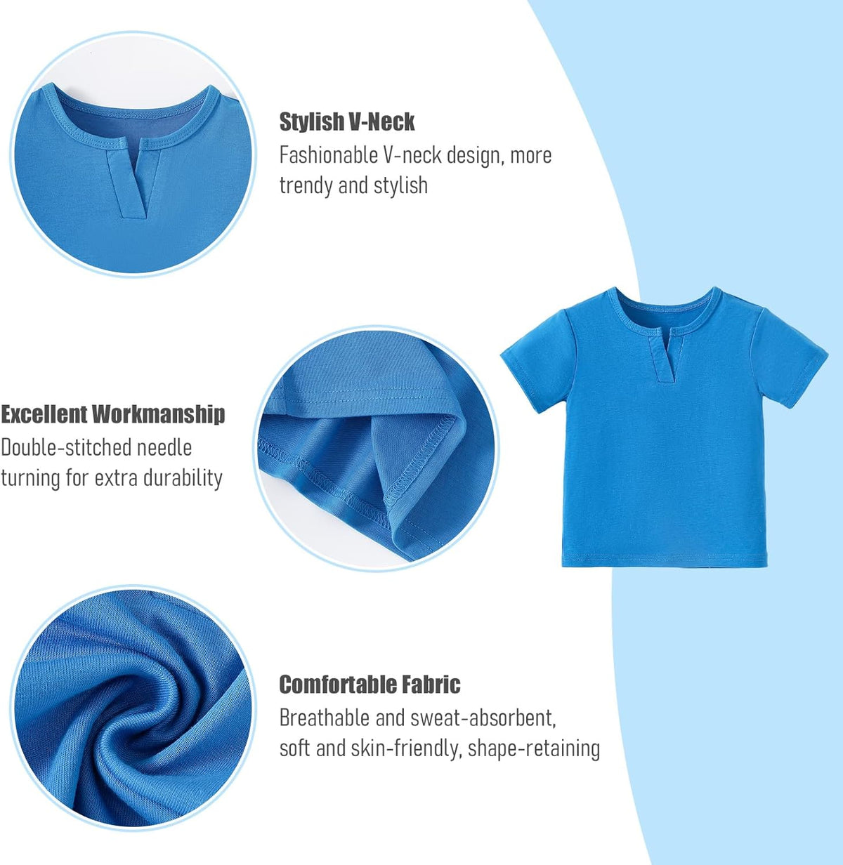 OPAWO Toddler Boy Shirts 3 Pack, V-Neck Short Sleeve Toddler Tshirts, Blank Baby Tee Shirts Summer