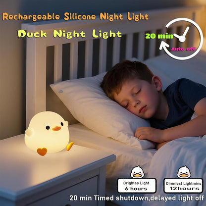 HAPPYBAG Cute Pea Duck Night Light,Duck Lamp,2 Levels Dimmable Silicone Ducky Light,LED Squishy