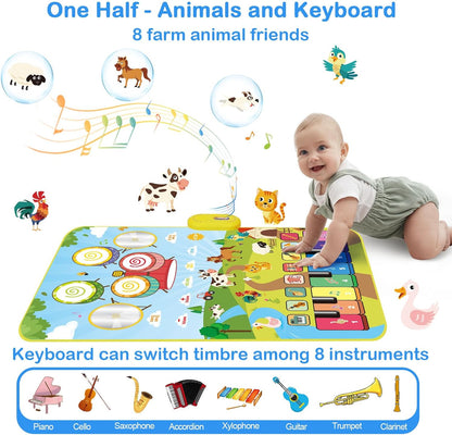 Foki 3-in-1 Musical Mats, Child Floor Piano Drum Animal Music Play Mat Montessori Sensory Early