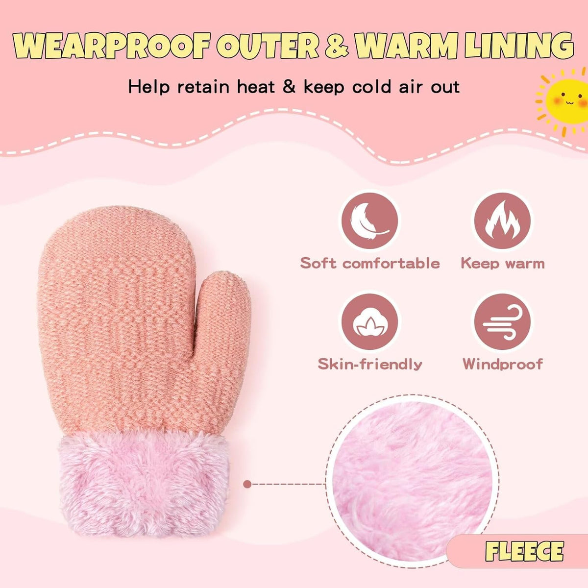 Winter Mittens Gloves Beanie Hat Set for Kids Baby Toddler Children, Thick Warm Knit Fleece Lined