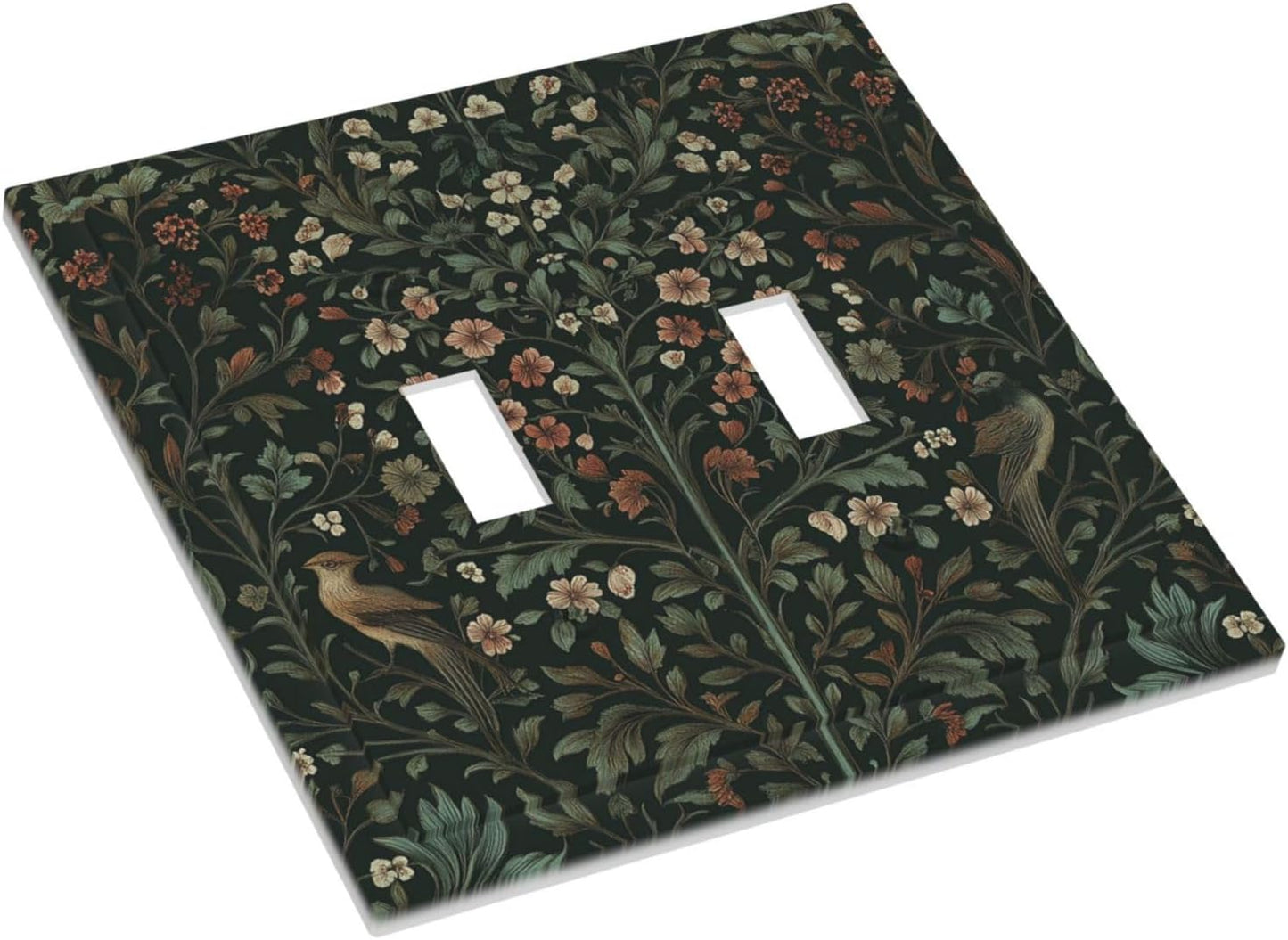 Decorative Switch Plates Vintage Morris Colorful Flower Green Leaf 2 Gang Double Toggle Outlet