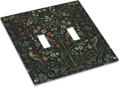 Decorative Switch Plates Vintage Morris Colorful Flower Green Leaf 2 Gang Double Toggle Outlet