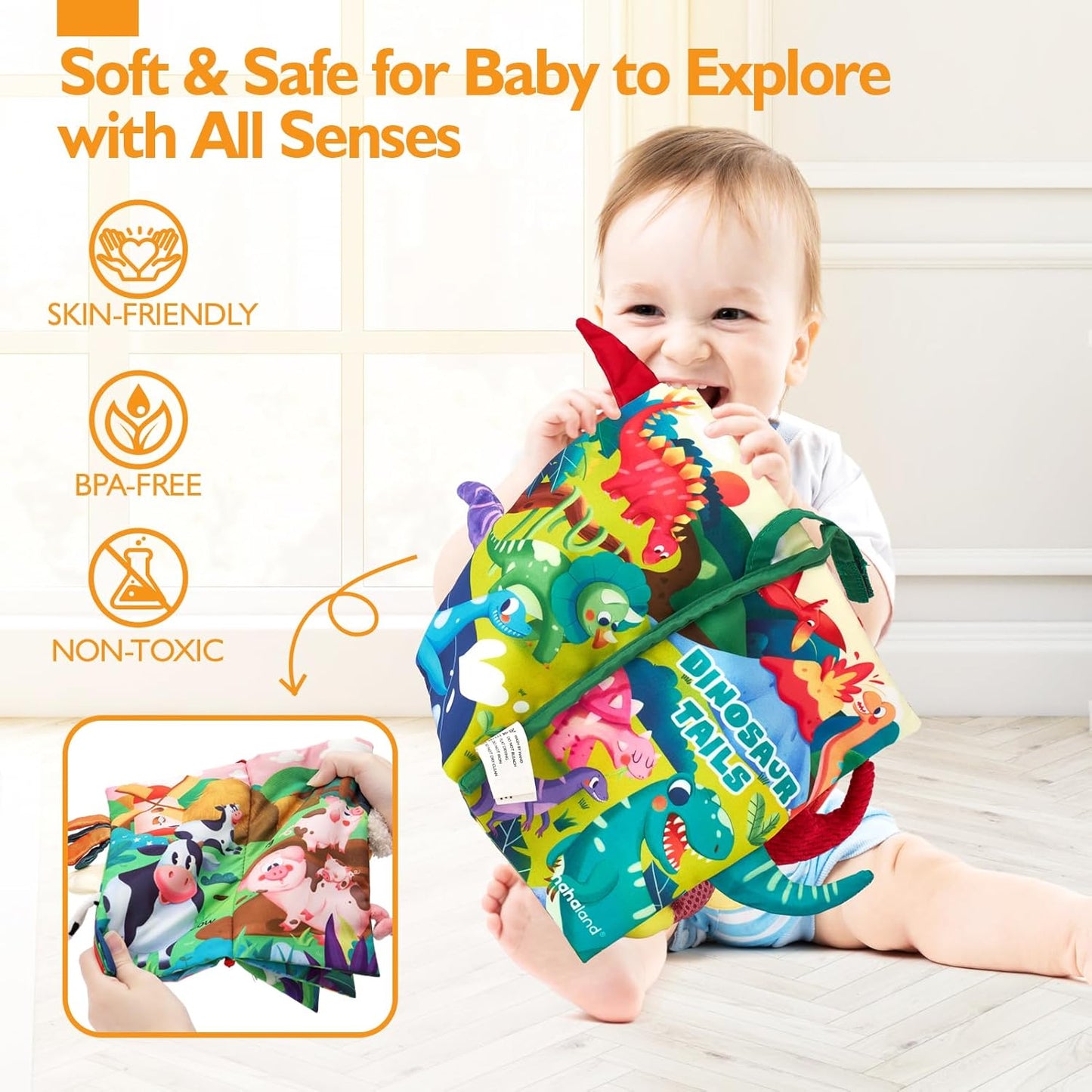 hahaland Baby Books 2PCS - Baby Toys 0-6 Months - Touch & Feel Tummy Time Sensory Soft Books for
