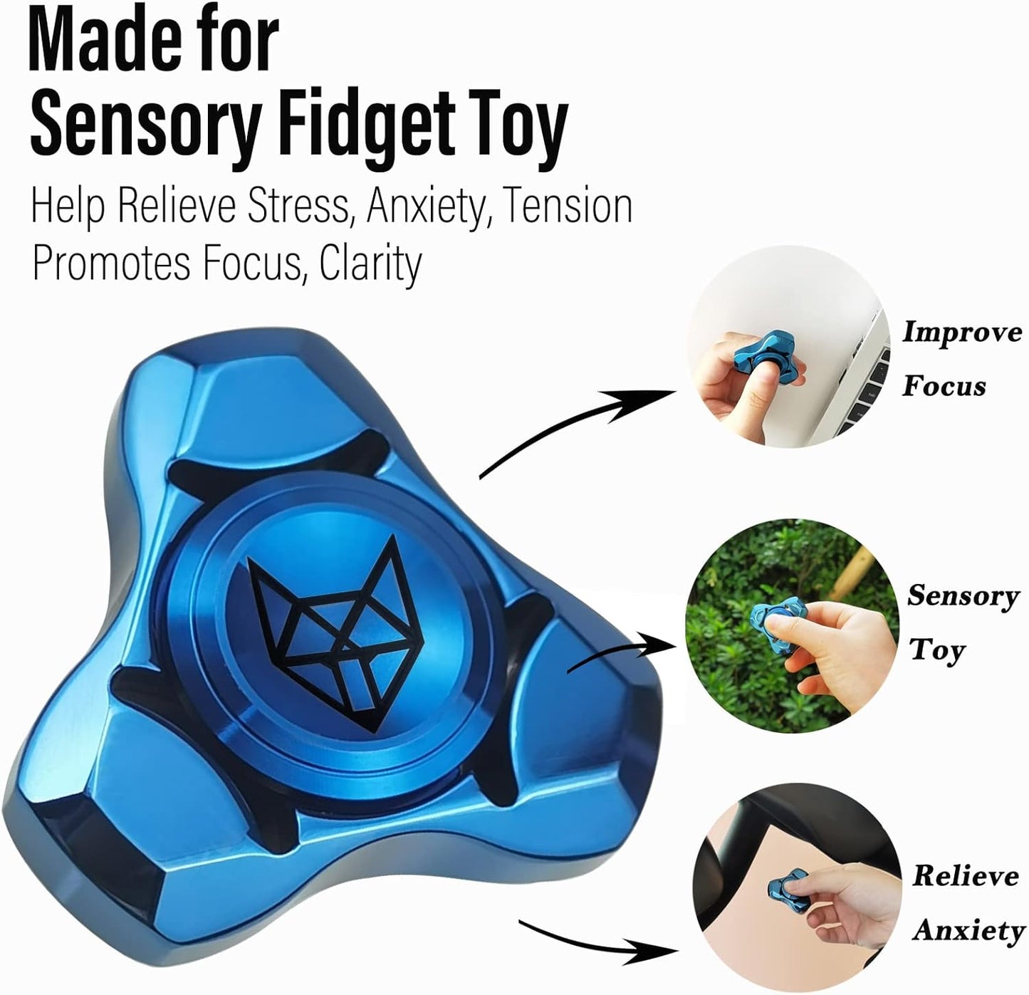 FREELOVE Metal Fidget Spinner, Stainless Steel Heavy, Long Spinning Toys, Cool Silent, Small Mini