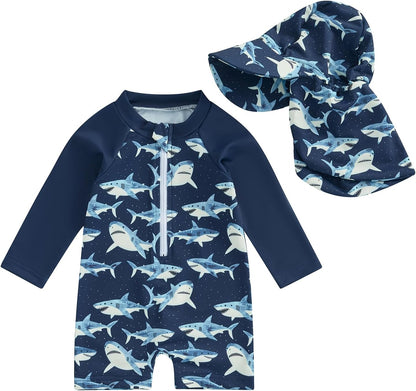 Hnyenmcko Baby/Toddler Boy Rash Guard Swimsuit Long Sleeve One Piece Zipper Swimwear Sunsuit Infant