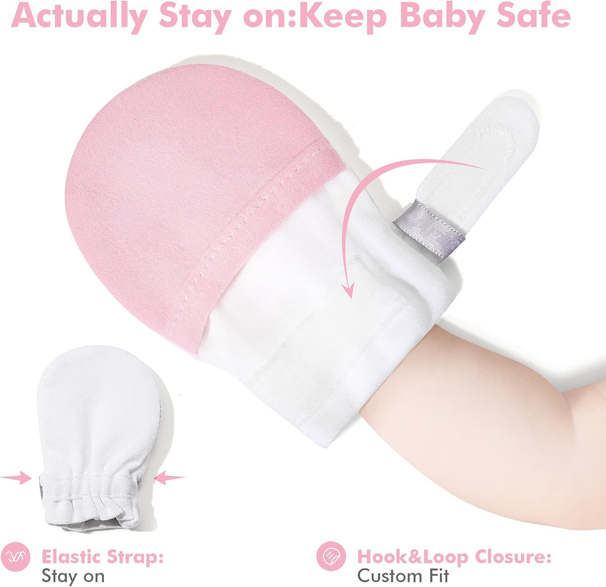 HAPIU Baby No Scratch Mittens Stay On, 100% Cotton Breathable, Adjustable Infant Gloves for Boys