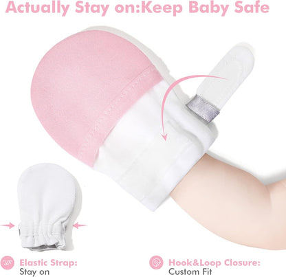HAPIU Baby No Scratch Mittens Stay On, 100% Cotton Breathable, Adjustable Infant Gloves for Boys