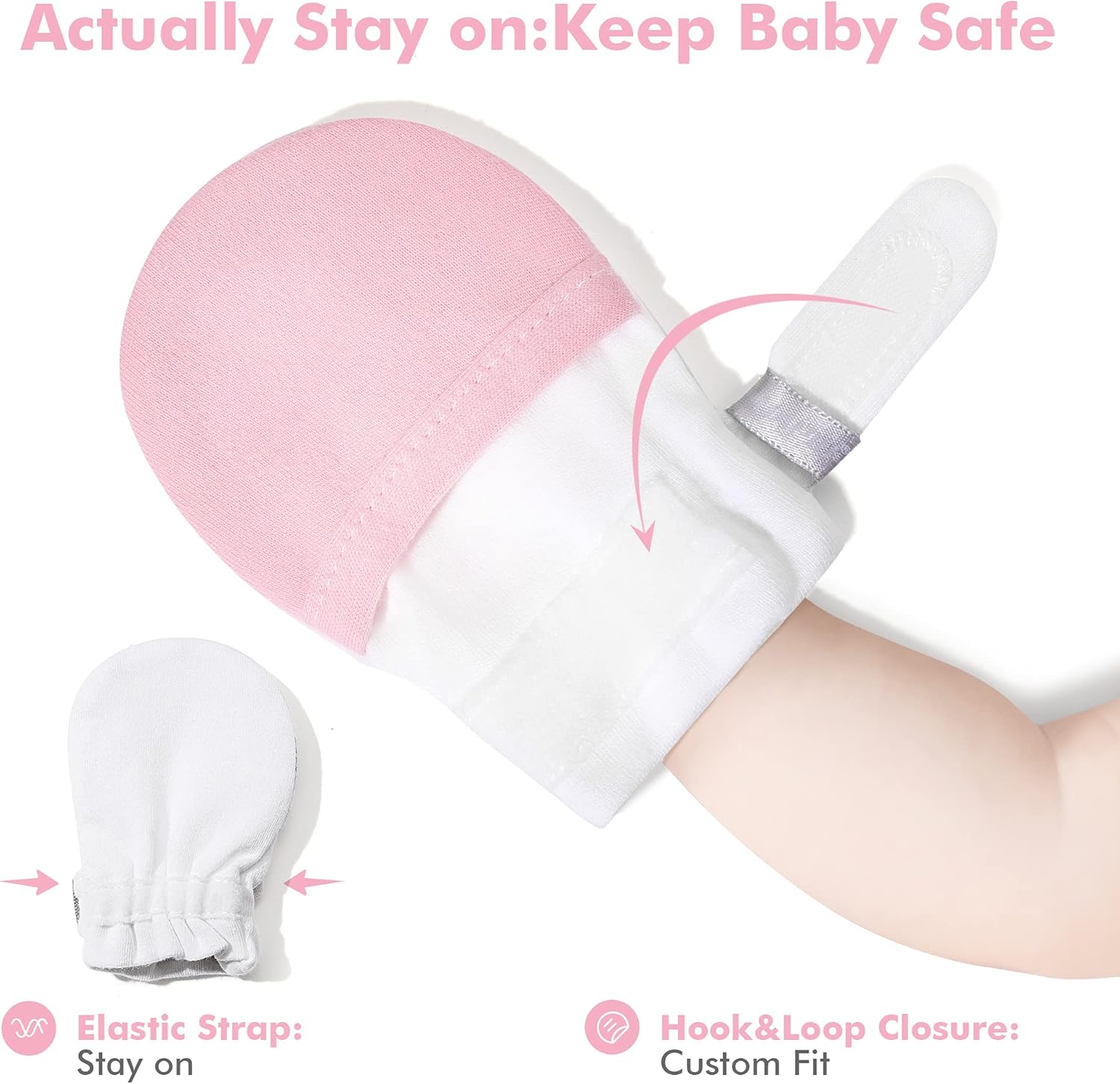 HAPIU Baby No Scratch Mittens Stay On, 100% Cotton Breathable, Adjustable Infant Gloves for Boys