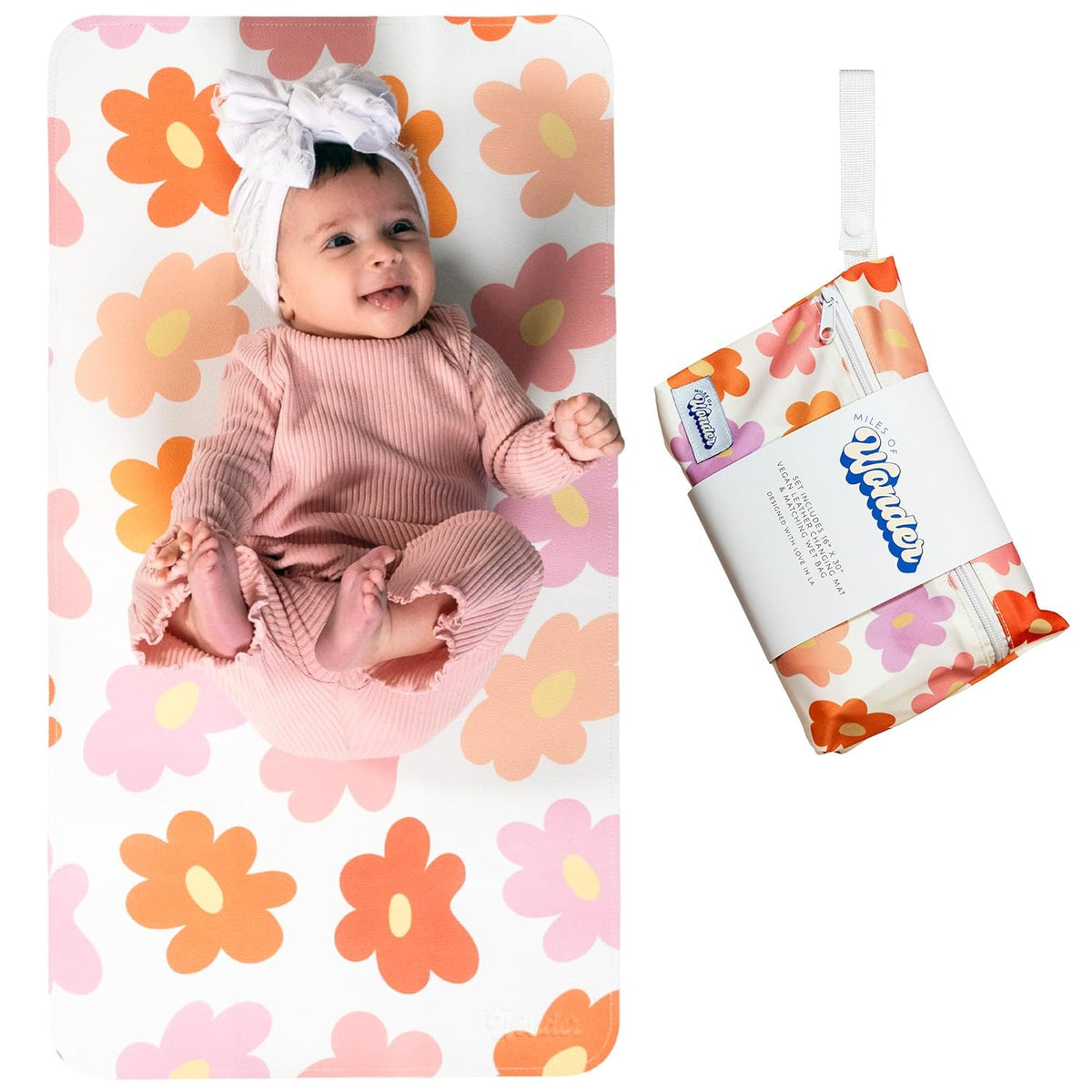 Leather Changing Mat with Reusable Waterproof Wet Bag, (16 x 30 Inches) Baby Changing Mat