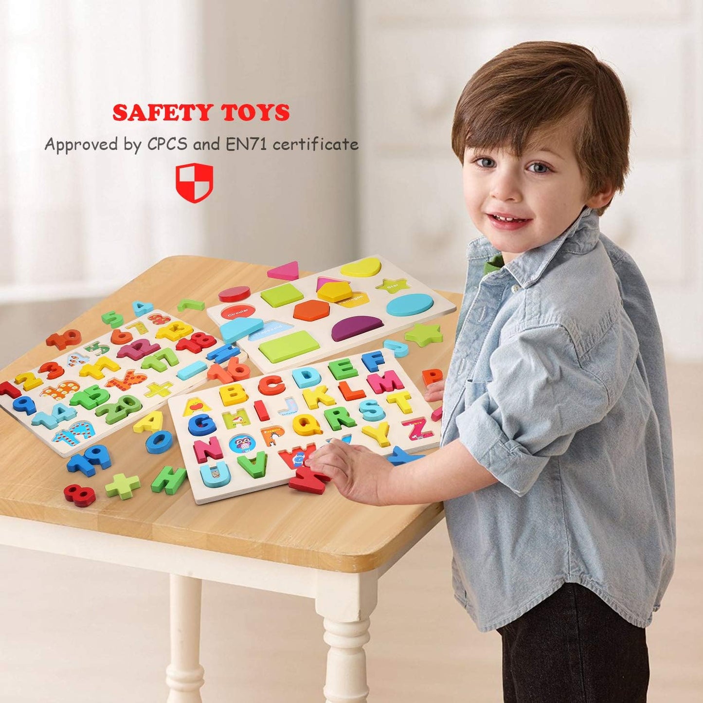 Wooden Puzzles for Toddlers, Voamuw Alphabet Number Shape Learning Puzzle for Kids Ages 3 4 5