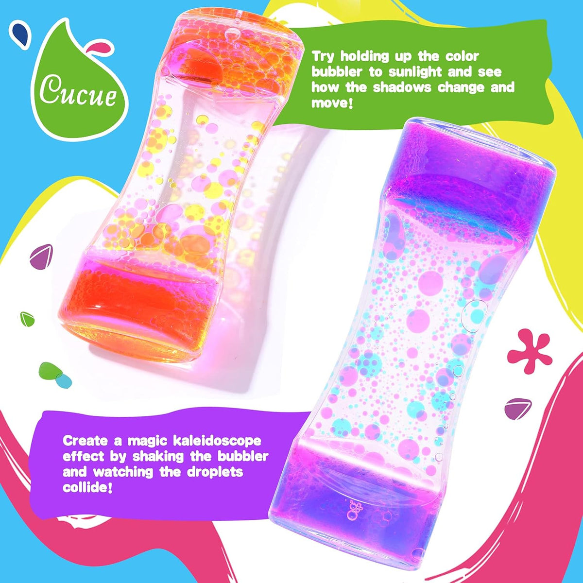 Liquid Motion Bubbler Timer, Colorful Liquid Hourglass Sensory Toys with Floating Droplets for