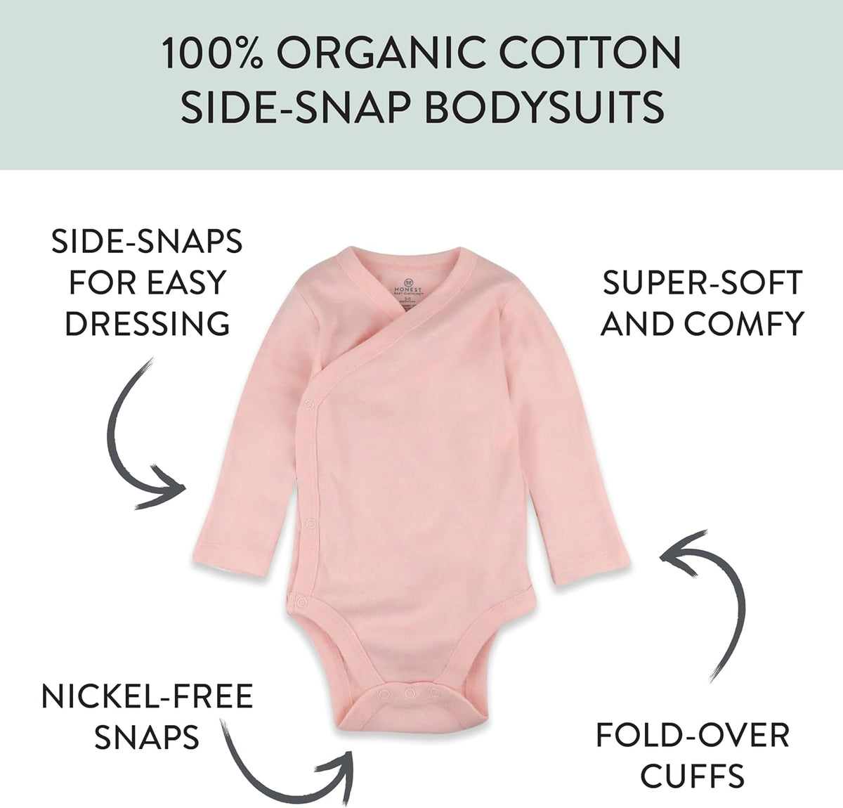 HonestBaby unisex-baby 3-pack Long Sleeve Side-snap Kimono Bodysuits Organic Cotton for Infant Baby