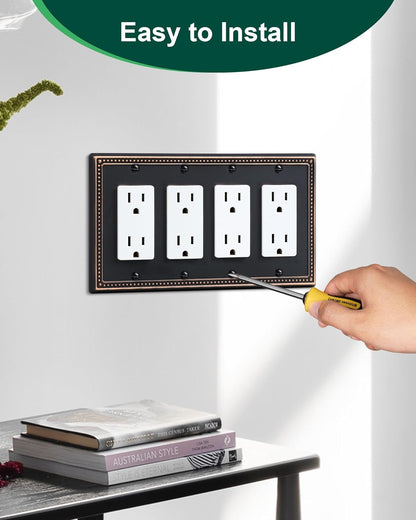 2-Pack Quad Decorator Outlet Cover Plate, Pearls Decorative Switch Plates and Outlet Covers, 4 Gang