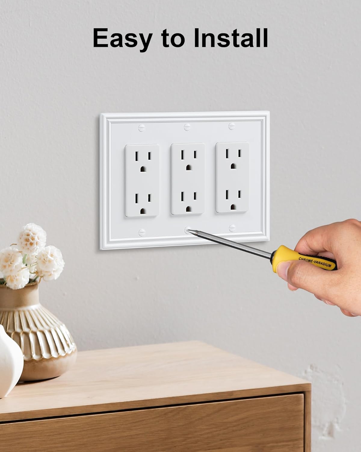 2-Pack Decorative Tripple Decorator Outlet Cover Plate, Durable Zinc Alloy Pure White Wall Plates