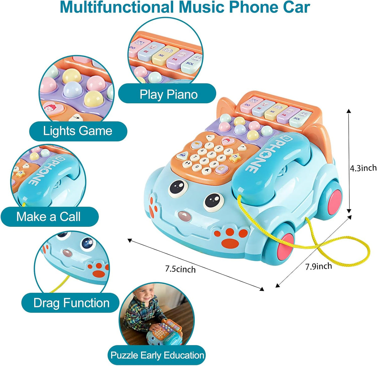 Baby Phone Toy,Baby Toy Phone Cartoon Baby Piano Music Light Toy Children Pretend PhoneToy Gift