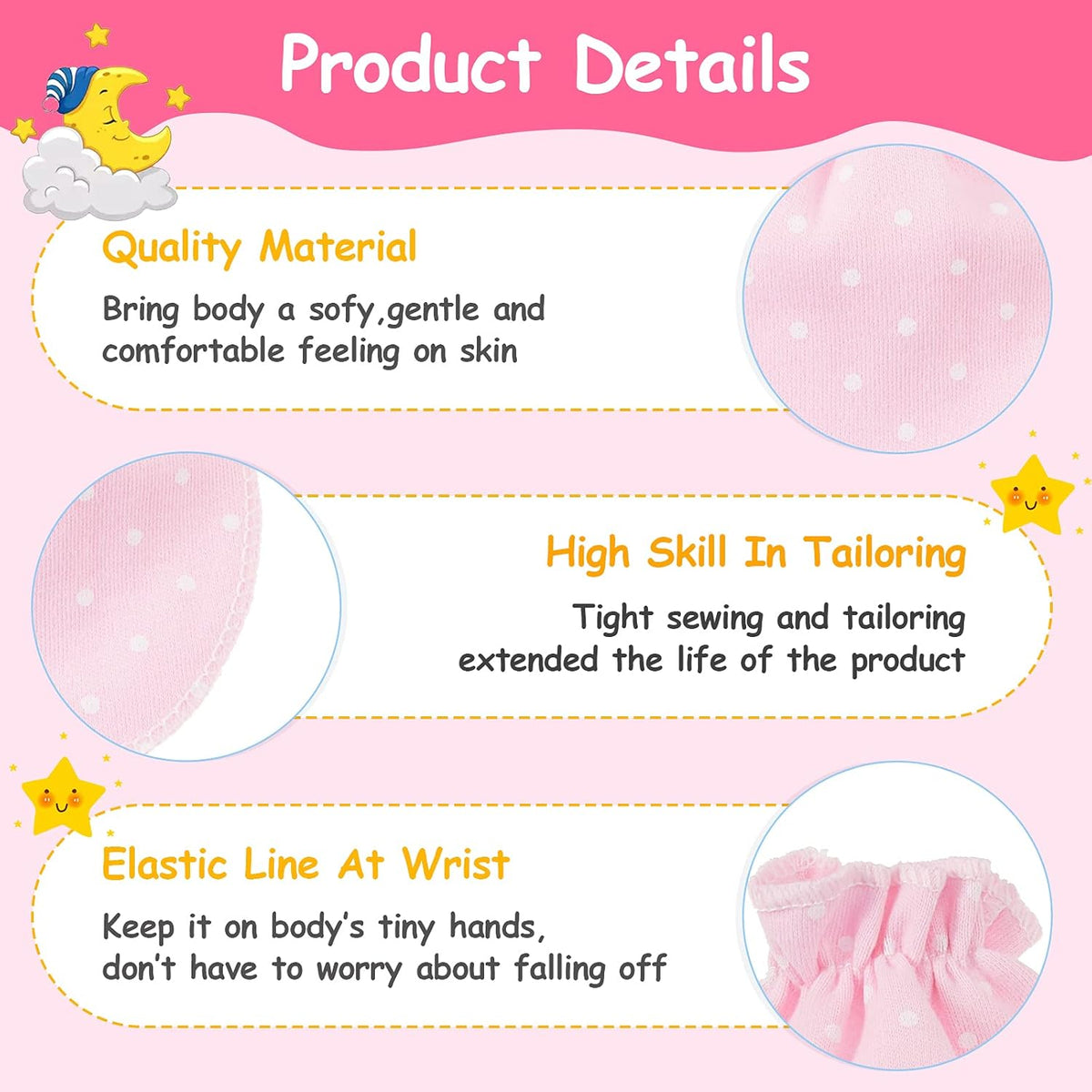 Geyoga 24 Pairs Newborn Baby Mittens Cute No Scratch Mittens Soft Elastic Infant Girl Gloves for