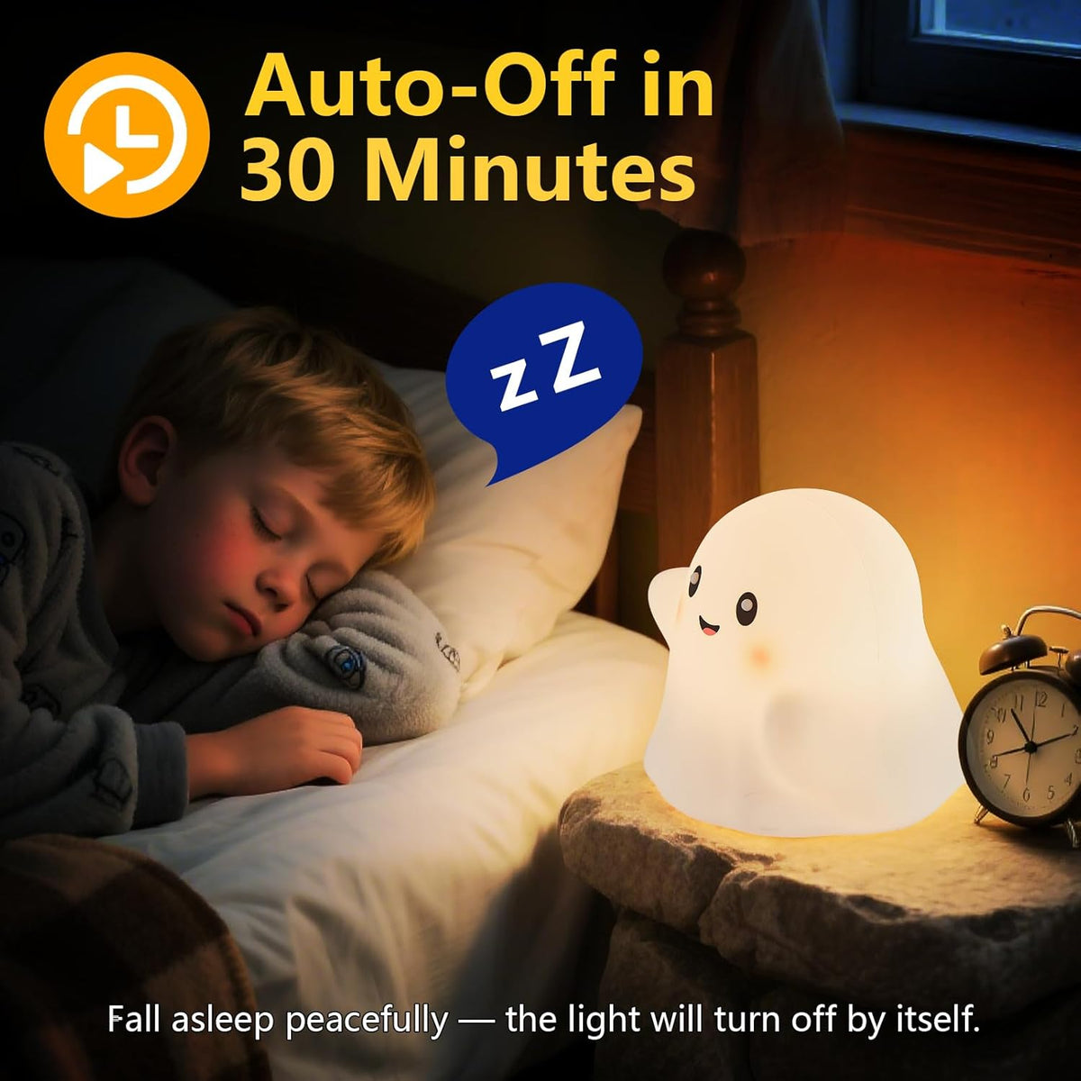 Halloween Cute Ghost Night Light for Kids-Touch+Squishy Silicone+2700k Eye-Safe LED+Fun