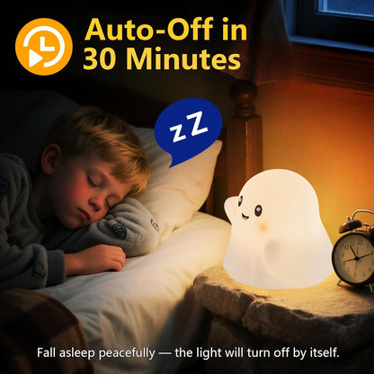 Halloween Cute Ghost Night Light for Kids-Touch+Squishy Silicone+2700k Eye-Safe LED+Fun