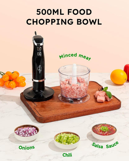 Sangcon 6-in-1 Immersion Blender Handheld, Hand Blender with Chopper & 34oz Blending Cup Storage
