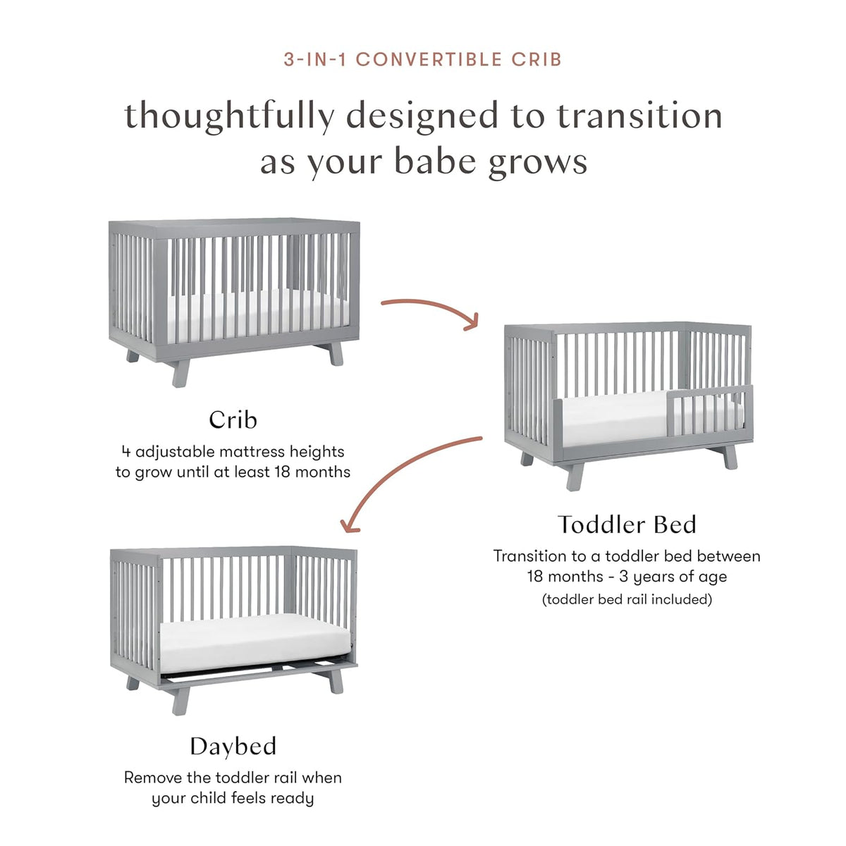 Babyletto Hudson 3-in-1 Convertible Baby Crib - GREENGUARD Gold Certified Convertible Crib to