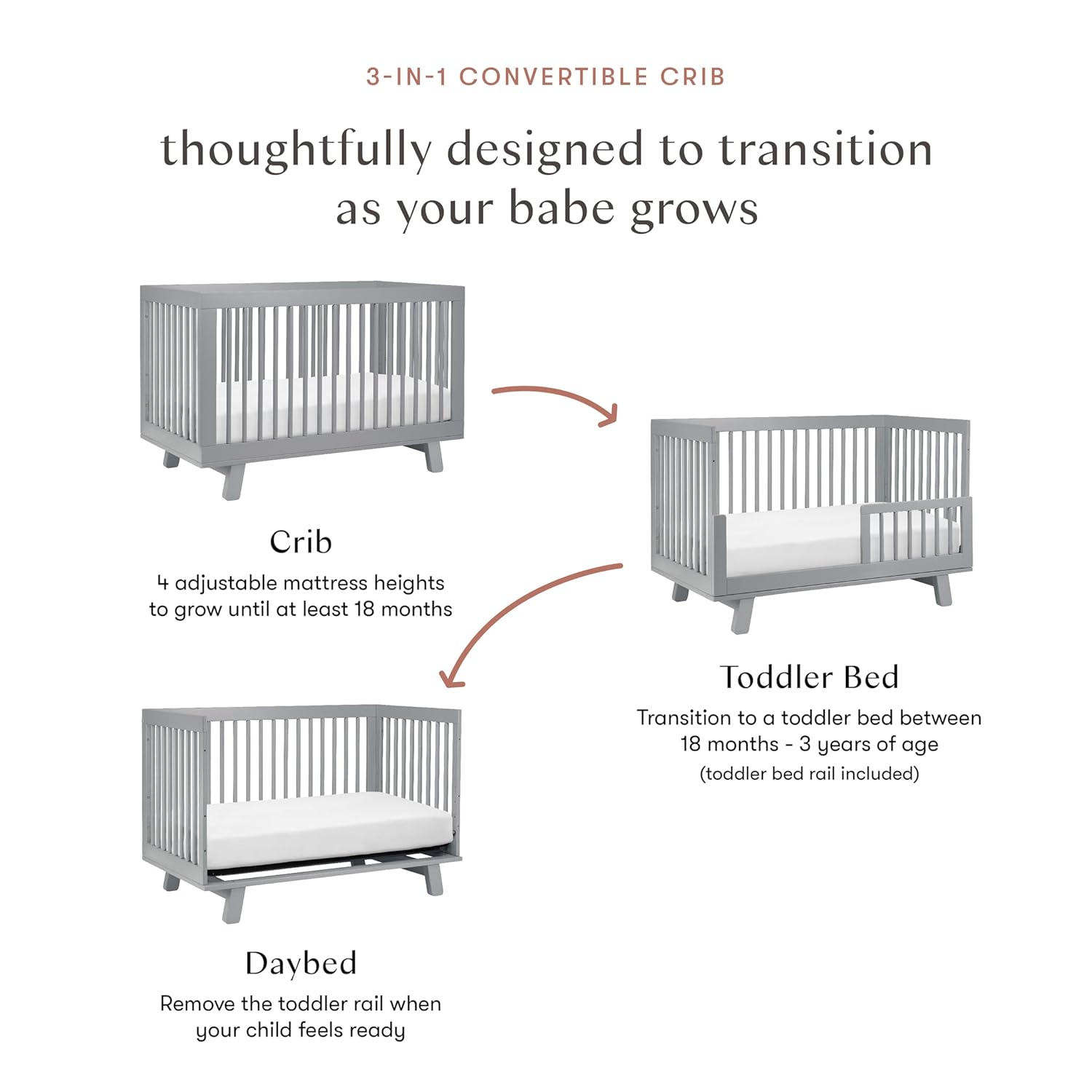 Babyletto Hudson 3-in-1 Convertible Baby Crib - GREENGUARD Gold Certified Convertible Crib to