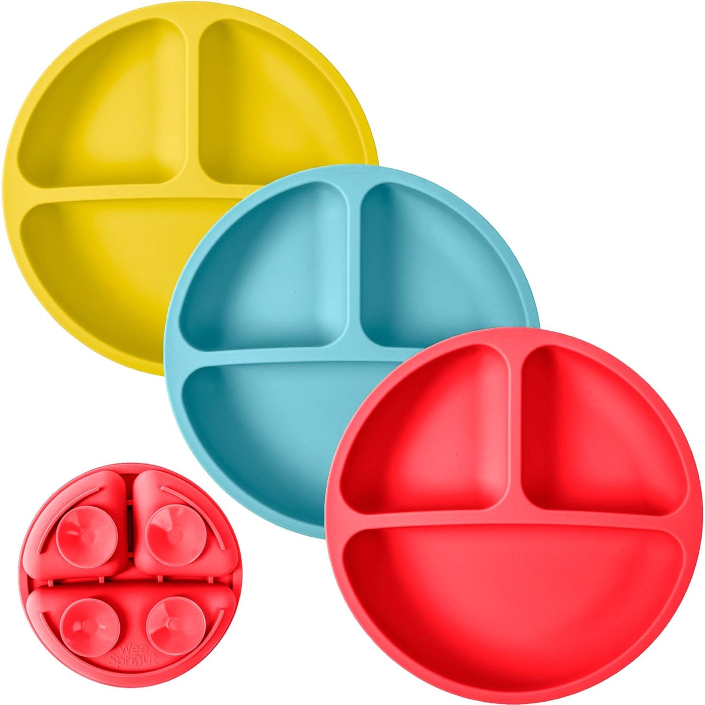 WeeSprout Suction Plates for Babies & Toddlers - 100% Silicone, Dinnerware Stays Put, Divided