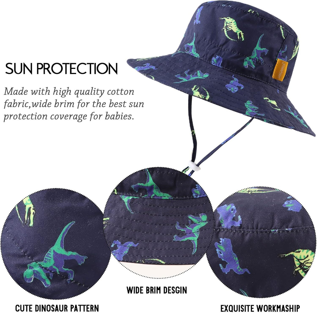 JANGANNSA Cotton Baby Sun Hat Infant Toddler Boys Girls Bucket Hats Summer Sun Protection Kids