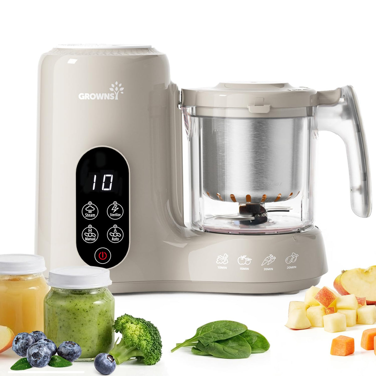 Grownsy Baby Food Maker with Stainless Steel Steam Basket,Steamer & Blender