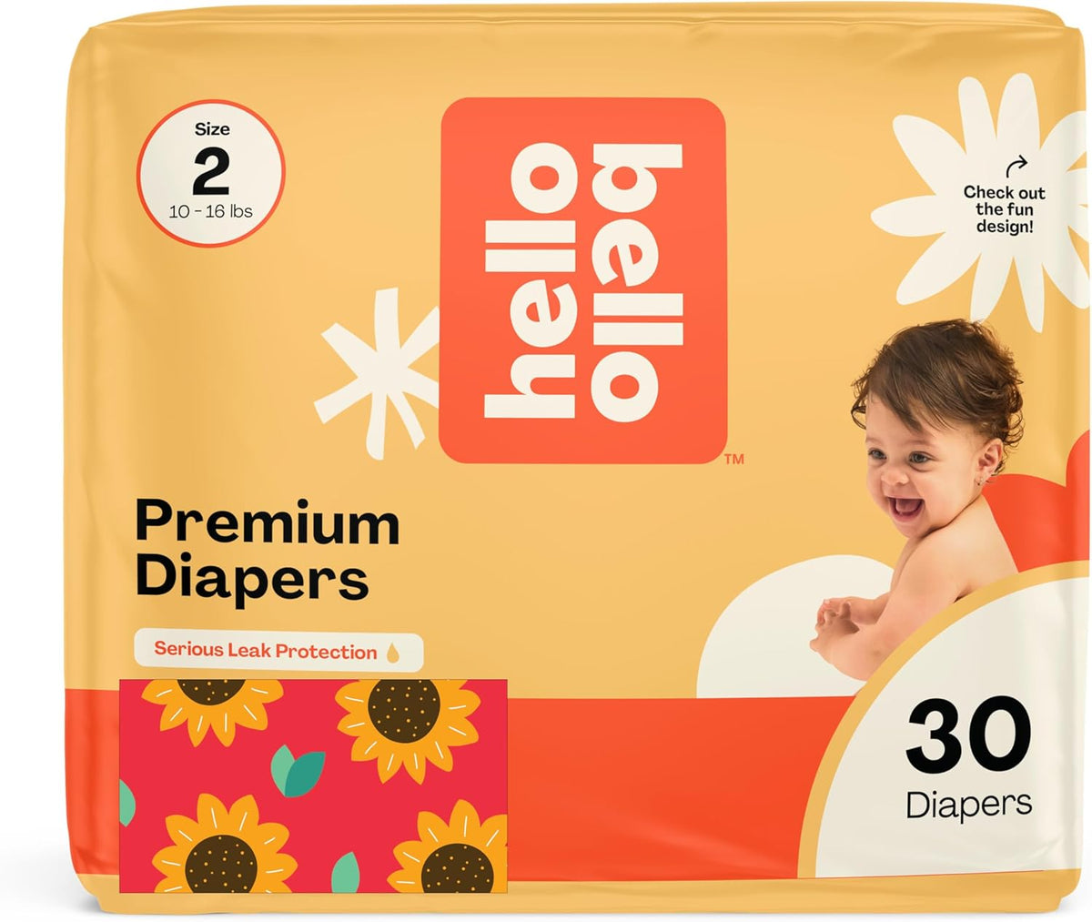 Hello Bello Diapers, Size 2 (10-16 lbs) Flower Child, 30 Count of Premium Disposable Baby Diapers