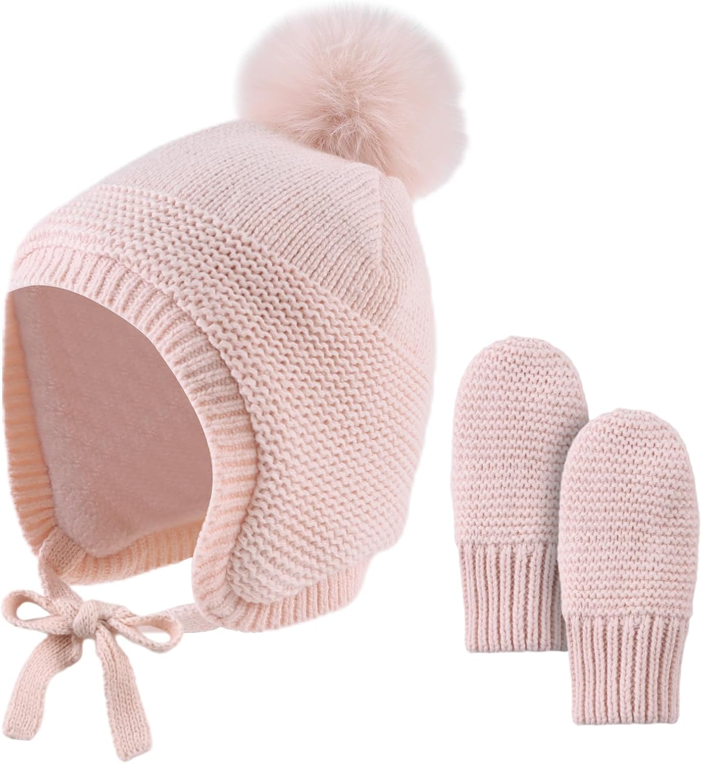 Basic Winter Baby Beanie Gloves Boys Girls Knitted Hat Pompom Kids Earflap Hats Warm Infant Toddler