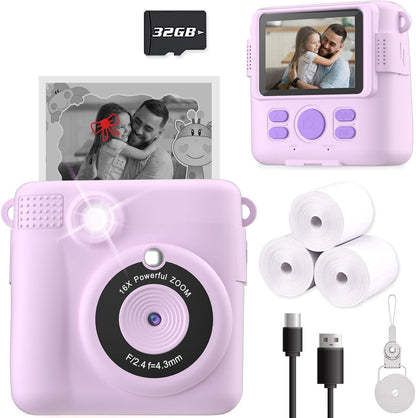 Instant Print Camera for Kids, Christmas Birthday Gifts for Girls Boys, HD Digital Video Cameras