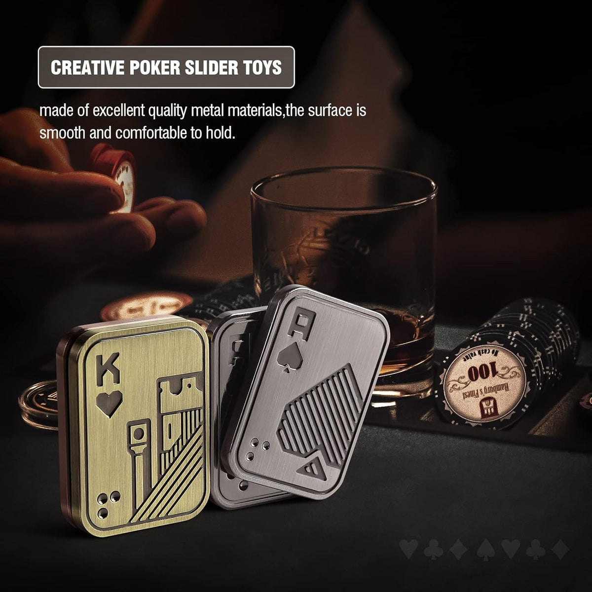 Metal Fidget Toys, EDC Fidget Slider, Poker Push Card, Cool Office Toy for Men, Anxiety Autism ADHD