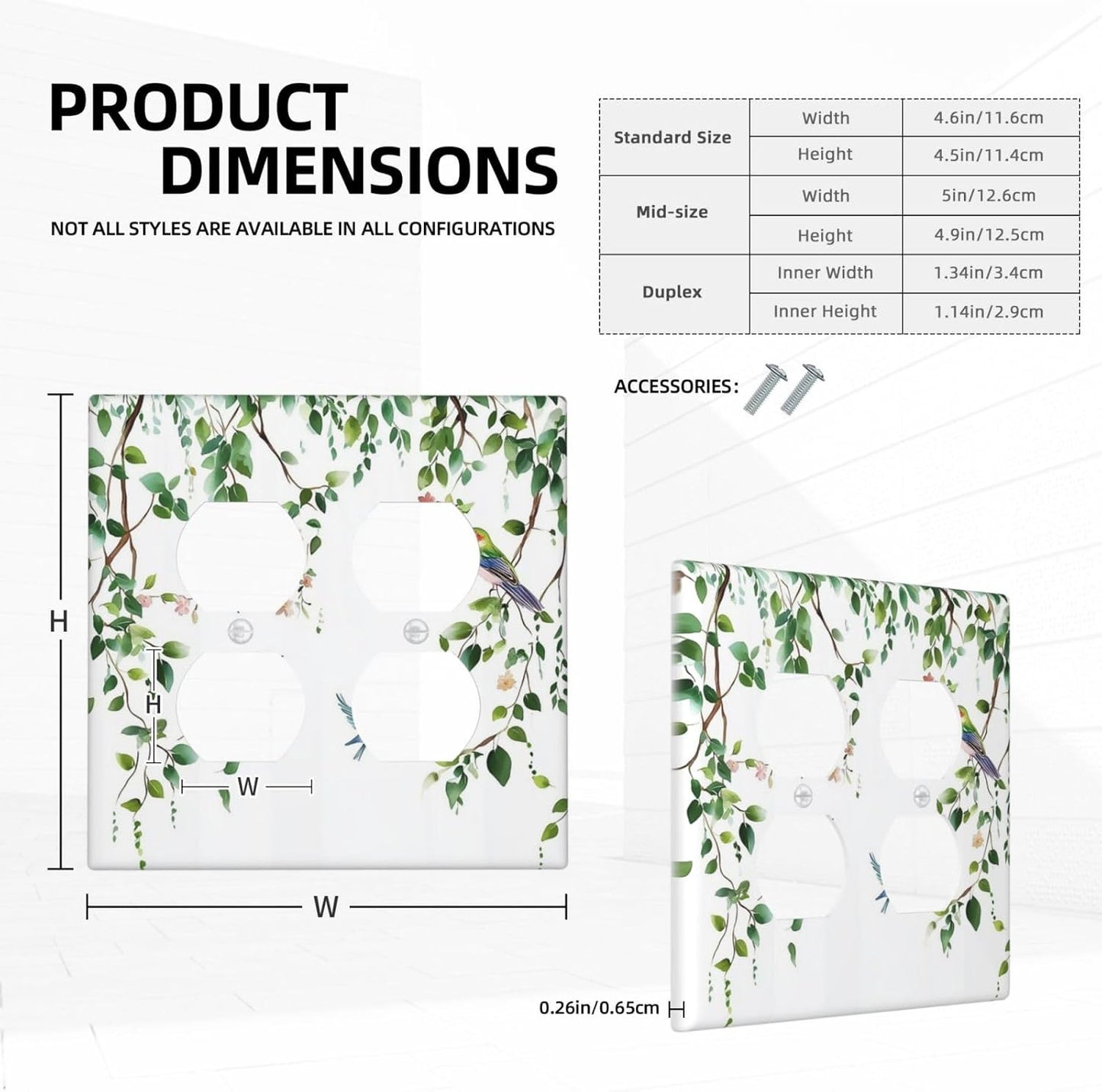 Outlet Covers Green Leaves Bird Eucalyptus Sage Plant 2 Gang Double Duplex Decorative Light Switch