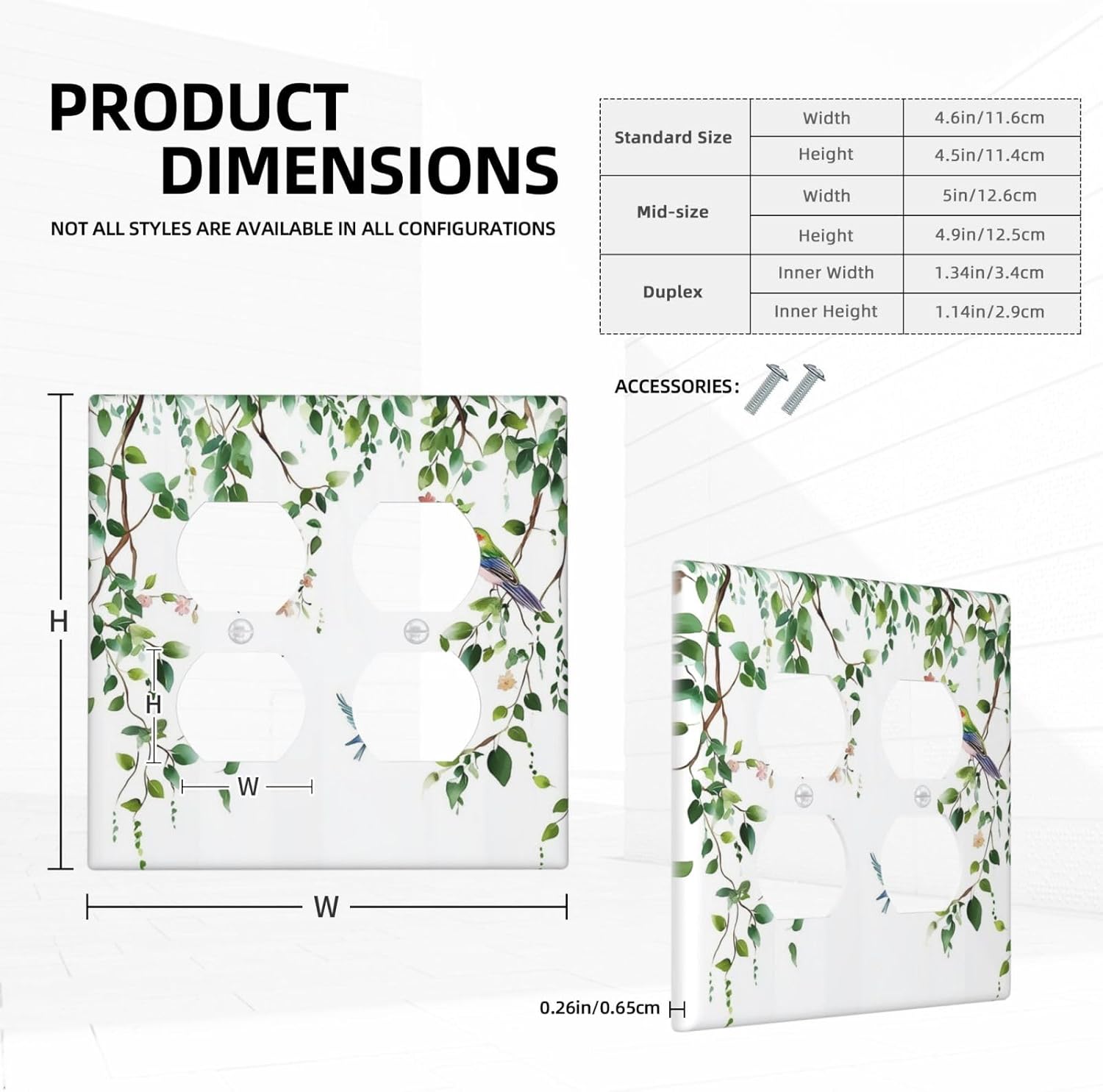 Outlet Covers Green Leaves Bird Eucalyptus Sage Plant 2 Gang Double Duplex Decorative Light Switch