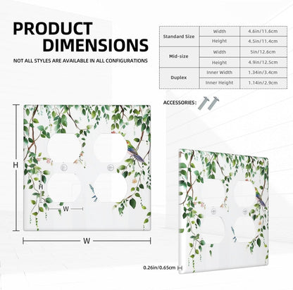 Outlet Covers Green Leaves Bird Eucalyptus Sage Plant 2 Gang Double Duplex Decorative Light Switch