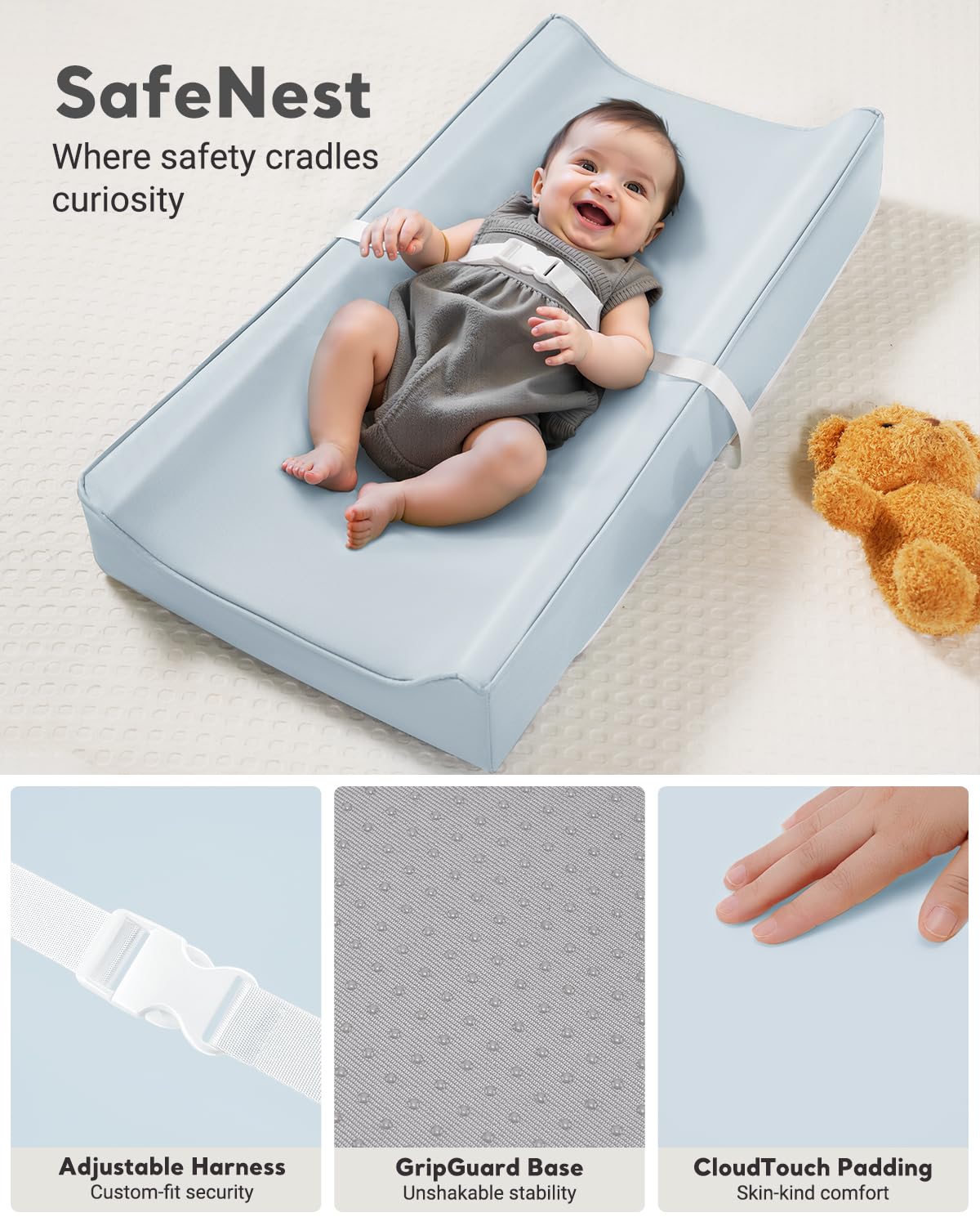 Vegan Leather Waterproof Baby Changing Pad - Wipeable, Extra Thick & Portable & Non-Slip Diaper Mat
