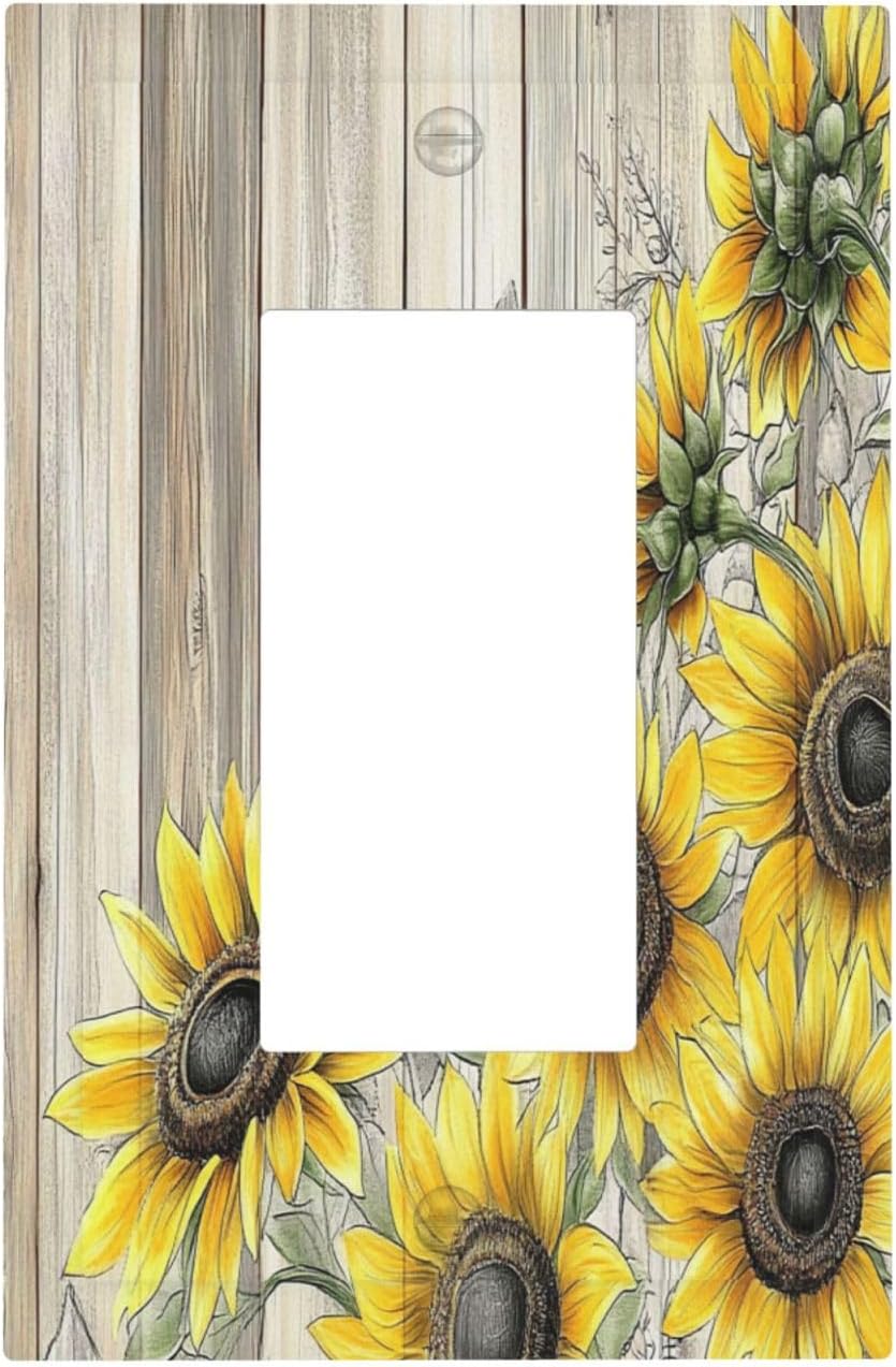 Decorative Outlet Covers Floral Sunflower Rustic Flower Vintage Wood 1 Gang Single Rocker Light