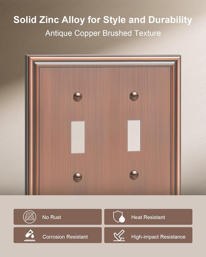 2-Pack Double Toggle Light Switch Cover Plate, Durable Solid Zinc Alloy Decorative Dual Switch