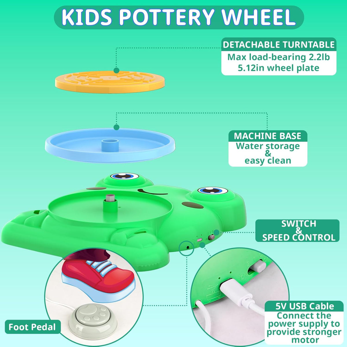 Pottery Wheel for Kids - Complete Pottery Painting Kit Arts and Crafts for Kids Ages 8-12 with 3