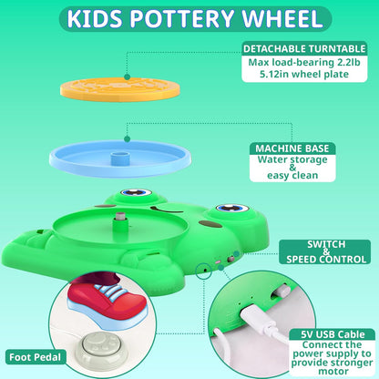 Pottery Wheel for Kids - Complete Pottery Painting Kit Arts and Crafts for Kids Ages 8-12 with 3