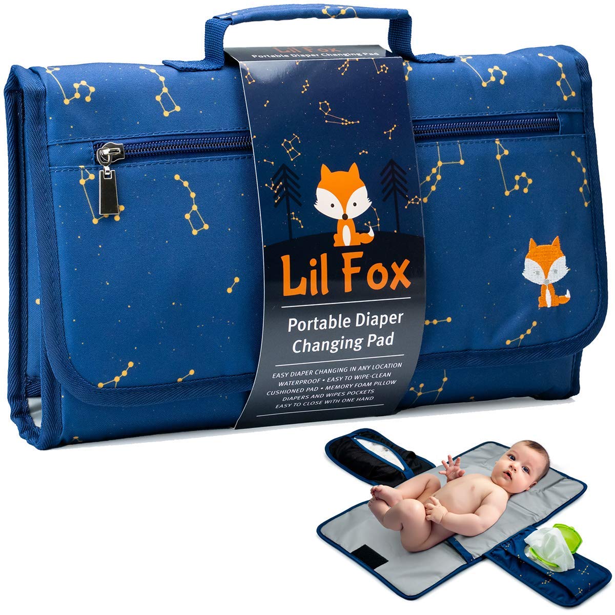 Baby Changing Pad by Lil Fox. Portable Changing Pad for Baby Diaper Bag or Changing Table Pad.