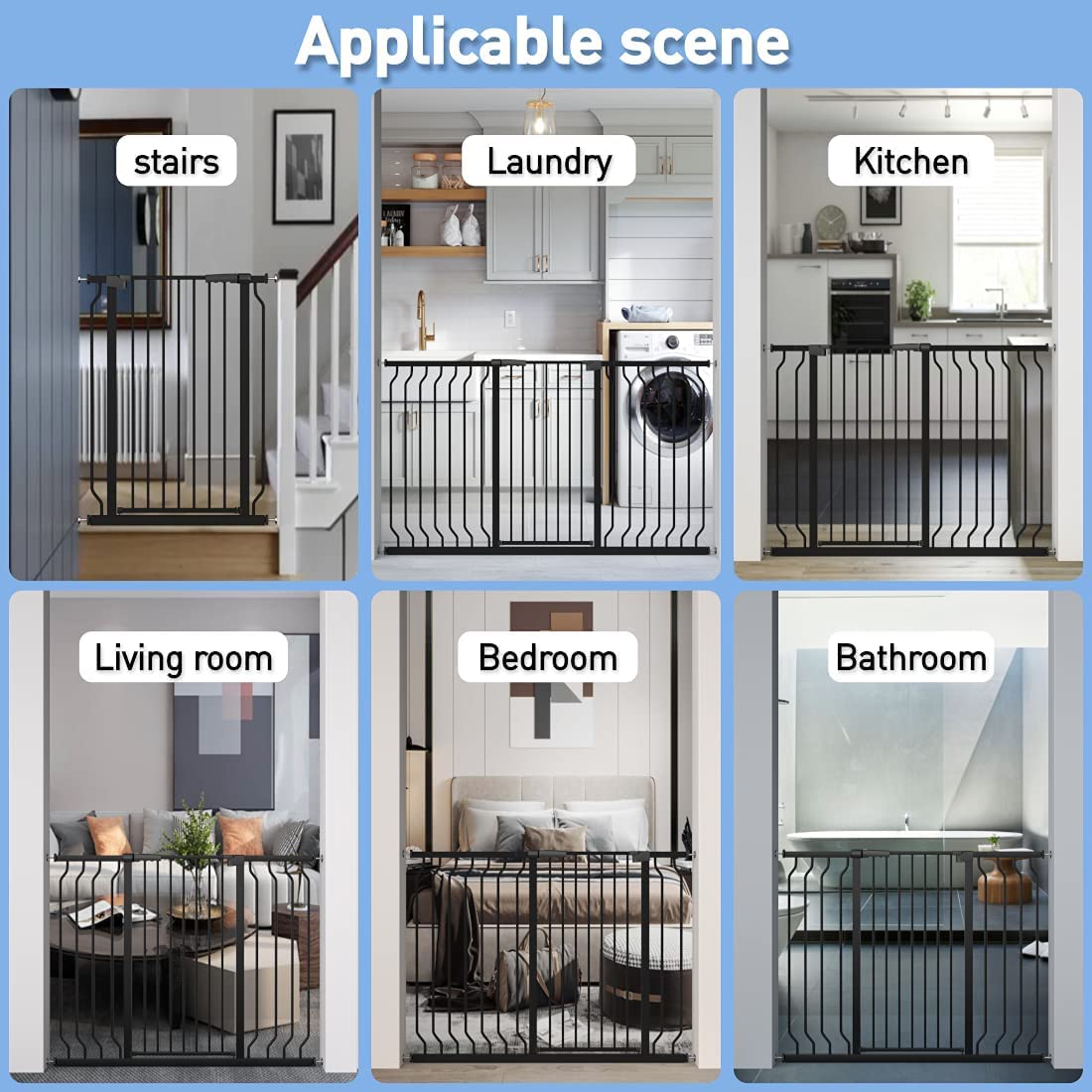 WAOWAO Extra Tall 40.55" Baby Gate 57.48-74.4" Wide Pressure Mounted Walk Through Swing Auto Close