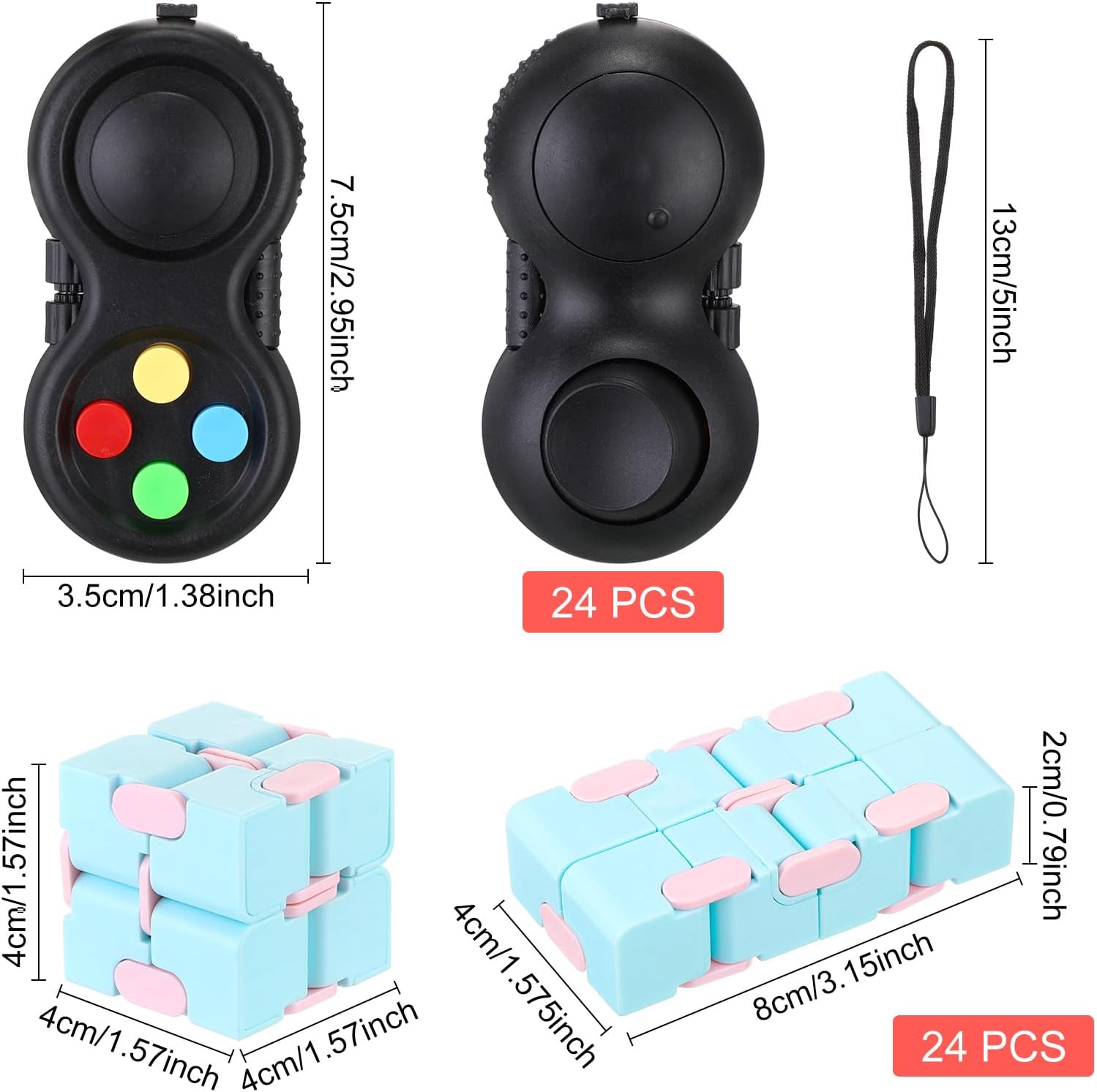 Junkin 24 Pcs Bulk Fidget Pad Controller and Cube Toys Party Favors Mini Blocks Game Controller for