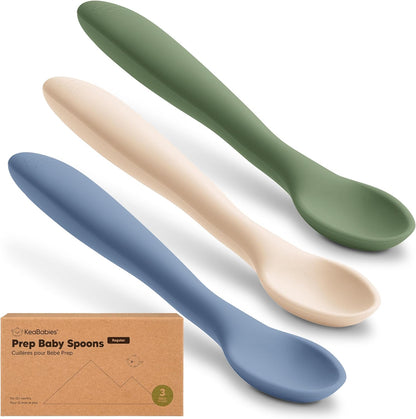 KeaBabies Silicone Baby Spoons, Self Feeding 6-12 months - 3-Pack Baby Weaning Eating Utensils