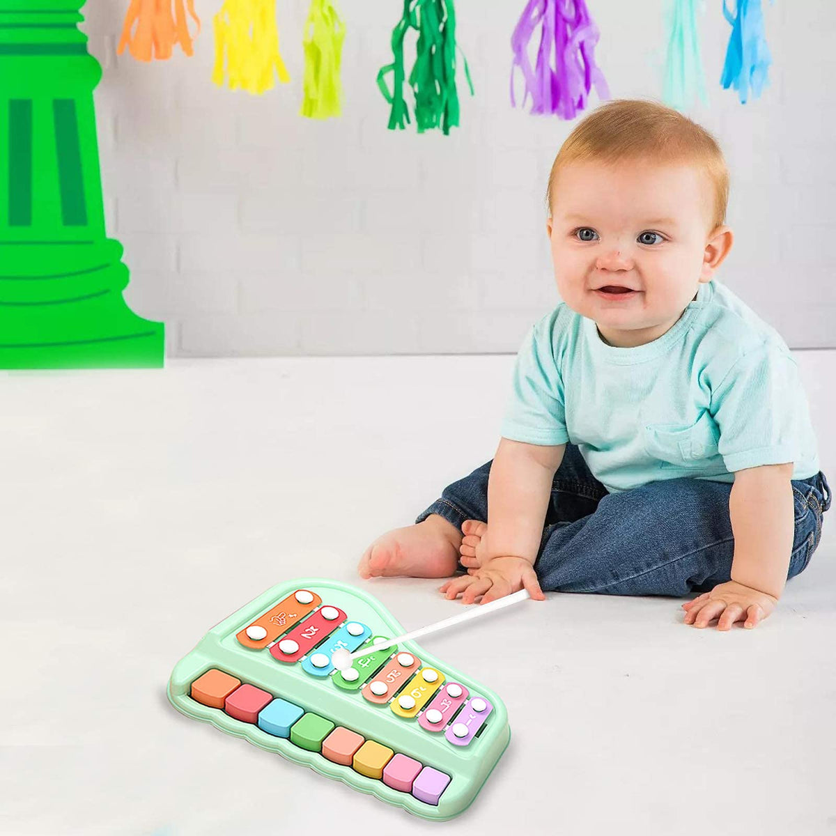 Oprala 2 in 1 Baby Piano Xylophone for Toddlers 1-3 Years Old, 8 Multicolored Key Keyboard Baby